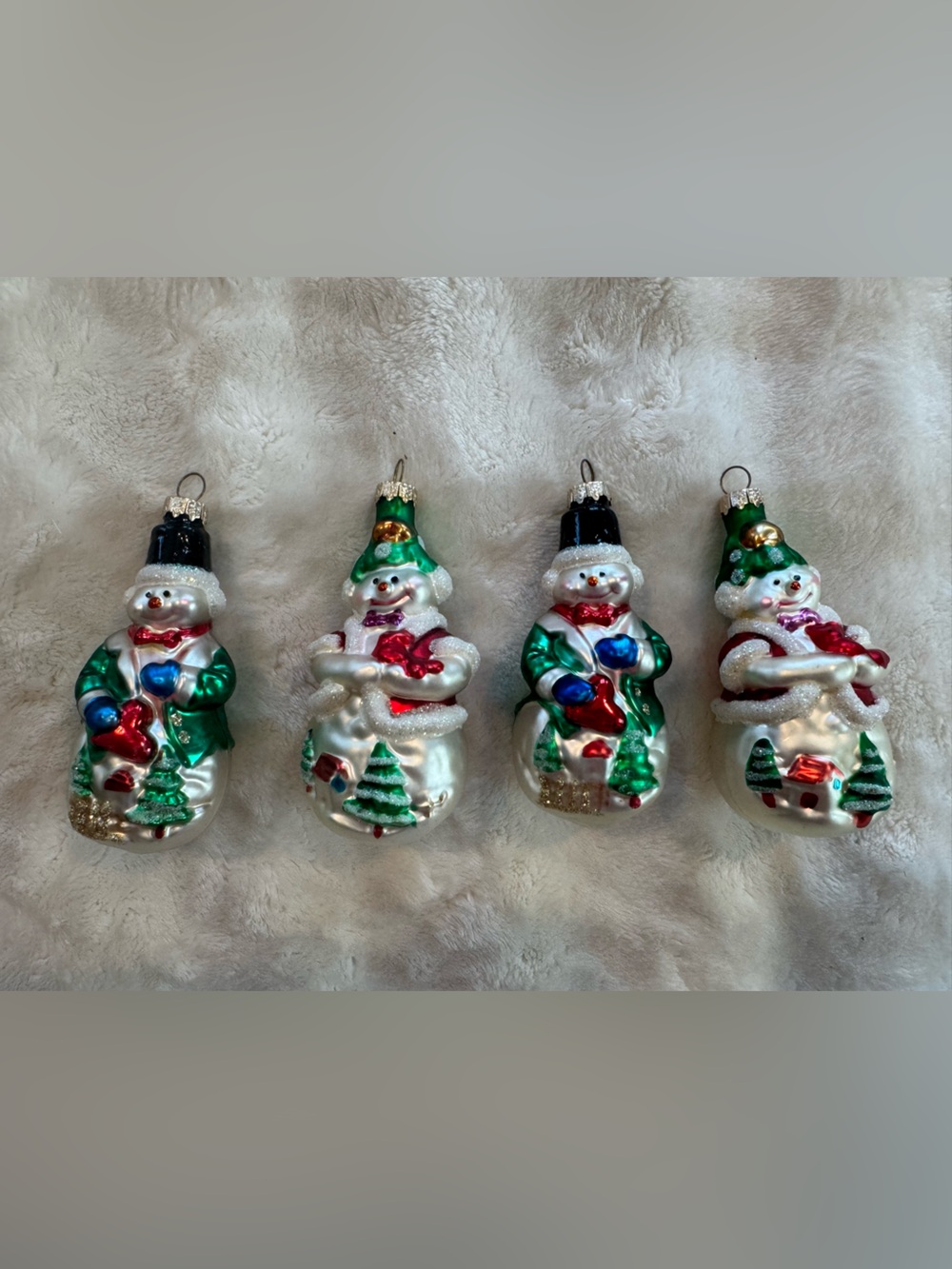 Vintage set of 4 blown glass snowman Christmas ornaments